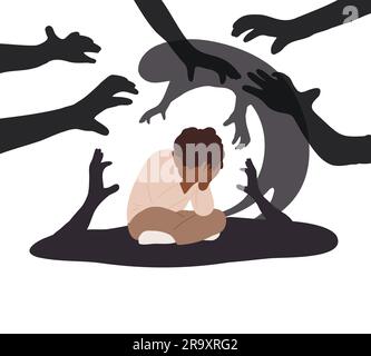 Trauriges Kind, weinender Junge, Panikattacke, PTBS, Phobie Stock Vektor