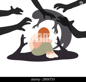 Trauriges Kind, weinendes Mädchen, Panikattacke, PTBS, Phobie Stock Vektor