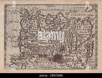 Ulster von van den Keere. 'Speed Miniature' Nordirland 1632 alte Karte Stockfoto