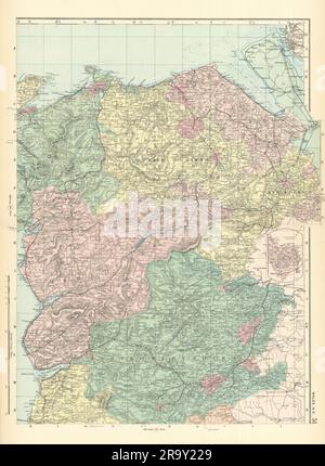 WALES (Nordosten) Flint Denbigh Merionethshire Clywd GW BACON 1891 alte Karte Stockfoto