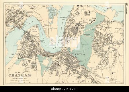 CHATHAM Rochester Strood Frinsbury Brompton Stadtplan GW BACON 1891 Karte Stockfoto