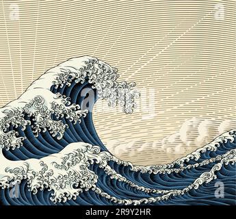 Japanisches Great Wave Sea Japan Graved Art Design Stock Vektor