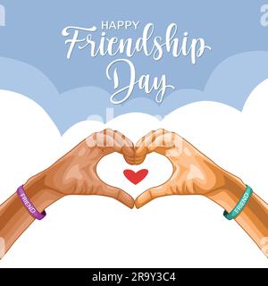 Happy Friendship Day Freunde herzförmige Hände Vektordesign Stock Vektor