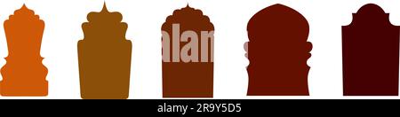Fenster islamische Form. Sammlung von arabischen Bögen und Fenstern im orientalischen Stil. Ramadan Karäm-Symbol. Arabische Türrahmen-Silhouette in flachem Stil. Vektor Stock Vektor