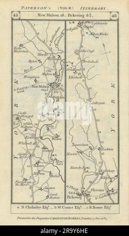 New Malton - Pickering - Straßenkarte PATERSON 1785 alte Antiquität Stockfoto