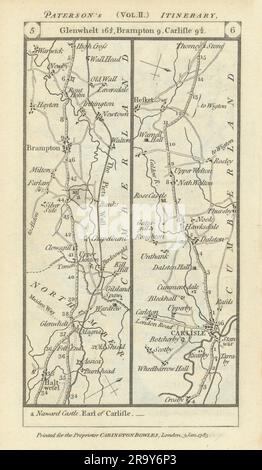 Haltwhistle - Brampton - Carlisle - Dalston Road Strip Karte PATERSON 1785 Stockfoto