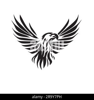 Logo-Darstellung eines Adlers, der während der Jagd fliegt, in schwarzer Farbe auf weißem Hintergrund Stock Vektor