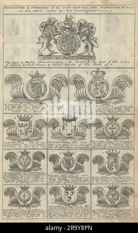 Familienwappen von Wohltätern für Blomes Britannien. Folio 1 #1-12 1673 Stockfoto