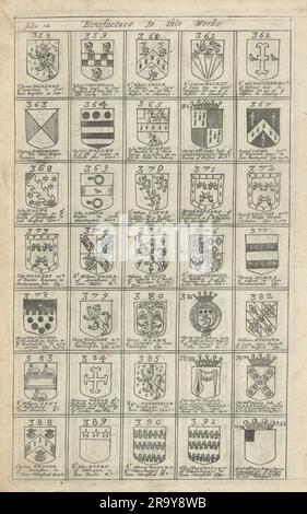 Familienwappen von Wohltätern für Blomes Britannien. Folio 12 #358-392 1673 Stockfoto