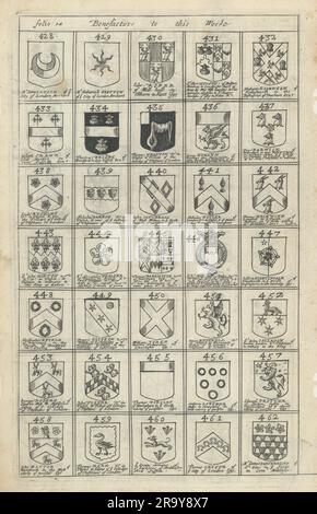 Familienwappen von Wohltätern für Blomes Britannien. Folio 14 #428-462 1673 Stockfoto