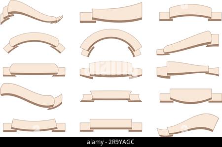 Satz von Symbolen auf dem Menüband. Banner mit Bändern. Verschiedene leere Bänder für Text zum Entwurf von Einladungen, Postkarten, Etiketten, Retro-Flaggen. Vektor Stock Vektor