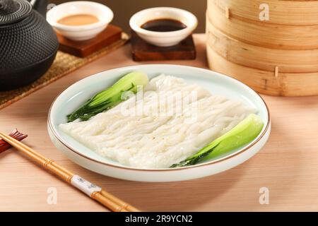 yumcha, Dim Sum, getrocknete Shrimp Scallion Noodle Rolls Stockfoto