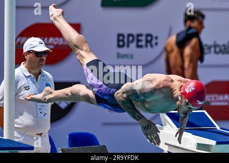 Matthew Richards of Great Britain tritt bei den 100m Freestyle Men Heats während des 59. Settecolli Swimming Meeting im stadio del Nuoto in Rom (IT Stockfoto