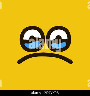 Weinendes Emoticon im Doodle-Stil. Cartoon-Gesichtsausdrücke isoliert auf gelbem Hintergrund Stock Vektor