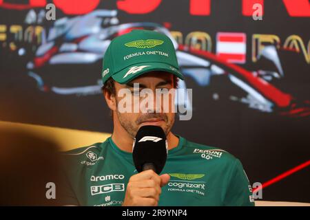Spielberg, Österreich. 29. Juni 2023. Red Bull Ring Circuit, Spielberg, Österreich, 29. Juni 2023, Fernando Alonso (SPA) Aston Martn AMR23 während FORMEL 1 ROLEX GROSSER PREIS VON ÖSTERREICH 2023 - Pressekonferenz - Formel 1 Championship Credit: Live Media Publishing Group/Alamy Live News Stockfoto