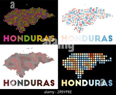 Honduras Karte. Kartensammlung von Honduras im gepunkteten Stil. Ländergrenzen mit Rechtecken für Ihr Design. Vektordarstellung. Stock Vektor