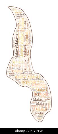 Malawi-Form mit Ländernamen in vielen Sprachen. Malawi-Karte im Wortwolkenstil. Fantastische Vektordarstellung. Stock Vektor