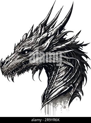 Vintage Illustration furchtloser schwarzer Drache, Kopfsilhouette Stock Vektor