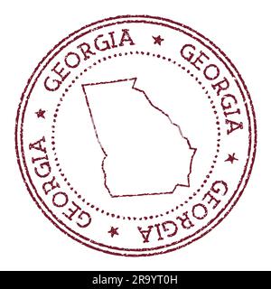 Georgia-Rundstempel mit Karte des Bundesstaates. Vintage-roter Passstempel mit kreisförmigem Text und Sternen, Vektorgrafik. Stock Vektor