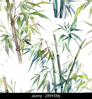 Bambuspflanze ist grün. Zweige in Aquarellfarben nahtloses Muster. Vektordarstellung Stock Vektor