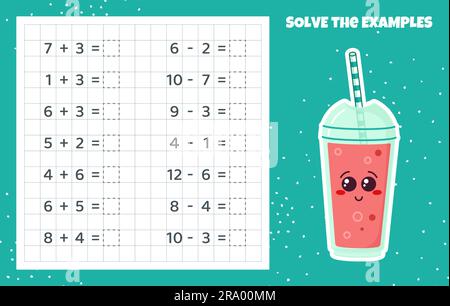 Mathe-Spiel für Kinder. Addition und Subtraktion. Stock Vektor