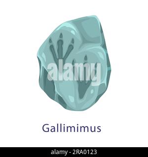 Uralte Dinosaurier-Fußabdrücke, Fossilien. Prägeschichtliche Reptilienpfoten, tierschritt aus der jurassic-Zeit oder Paläontologie wissenschaftlicher Fußabdruck Gallimimus Dinosaurier archäologische Steinimprägung Stock Vektor