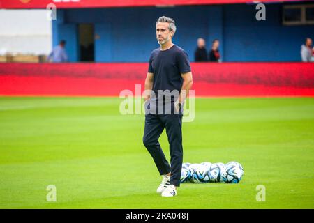 Aviles, Spanien, 30. Juni 2023: Der spanische Trainer Jorge Vilda während des Freundschaftsspiels zwischen Spanien und Panama am 30. Juni 2023 im römischen Suarez Puerta-Stadion in Aviles, Spanien. Kredit: Alberto Brevers/Alamy Live News Stockfoto