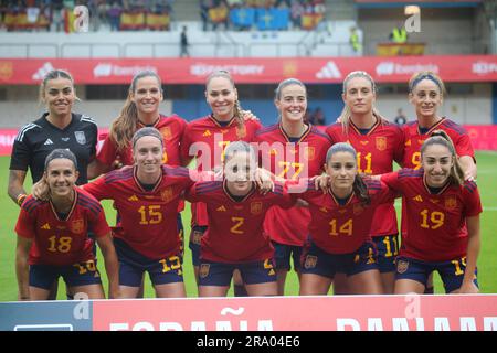 Aviles, Spanien, 30. Juni 2023: Die Startelfer der spanischen Mannschaft während des Freundschaftsspiels zwischen Spanien und Panama am 30. Juni 2023 im Roman Suarez Puerta Stadion in Aviles, Spanien. Alberto Brevers/Alamy Live News Stockfoto