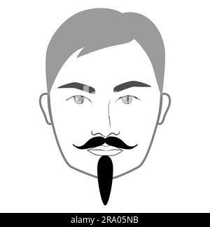 Napoleon III Imperial Bart Männer im Gesicht Illustration Gesichtsbehaarung Schnurrbart. Vector Grey Black Portrait Male Fashion Template Flat Barber Kollektion. Stilvolle Frisur, isolierter Umriss auf Weiß Stock Vektor