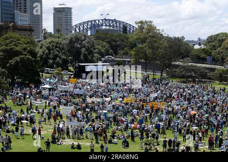 Zwei Wochen vor den nationalen Wahlen am 24. November findet in Sydney ein „Walk Against Warming“ statt, der vom Naturschutzrat organisiert wird, um Politiker auf die Sorgen der Gemeinschaft über den Klimawandel aufmerksam zu machen. The Domain, Sydney, Australien. 11.11.07. Stockfoto