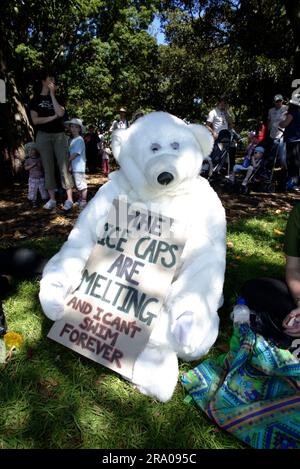 Zwei Wochen vor den nationalen Wahlen am 24. November findet in Sydney ein „Walk Against Warming“ statt, der vom Naturschutzrat organisiert wird, um Politiker auf die Sorgen der Gemeinschaft über den Klimawandel aufmerksam zu machen. The Domain, Sydney, Australien. 11.11.07. Stockfoto