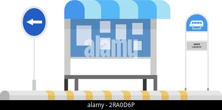 Bushaltestelle mit Übersichtsschild. Flache Bushaltestelle. Bushaltestelle in der Stadt Stock Vektor