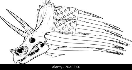 Fossil-Dinosaurier-Schädel, Linienkunst-Vektordarstellung Stock Vektor