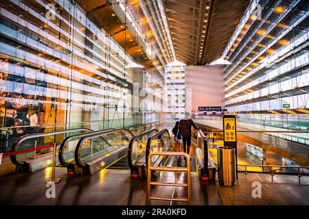 MRT-Station am Terminal 3 im Flughafen Changi, Singapur. Stockfoto