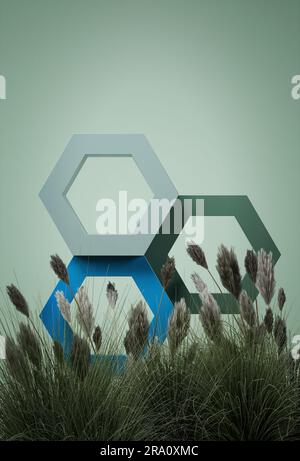 Lila Vase schwimmend auf weißem Hintergrund. Monstera Leaft. Minimalkonzept mit monochromer Farbe. 3D Rendern Stockfoto