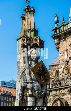 Bremen Roland, Roland-Statue auf dem Marktplatz, Hansestadt Bremen, Deutschland Stockfoto