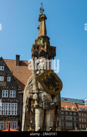 Bremen Roland, Roland-Statue auf dem Marktplatz, Hansestadt Bremen, Deutschland Stockfoto
