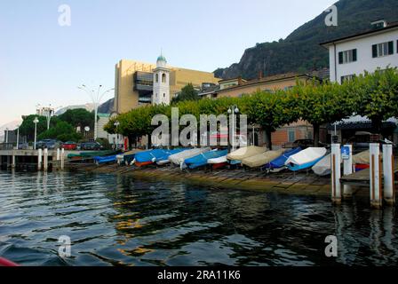 Boote auf dem Luganer See, Campione d'Italia, Tessin, Italien Stockfoto