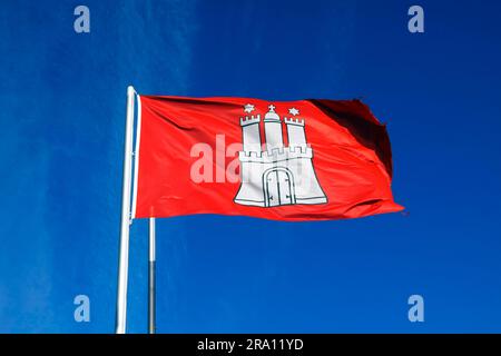 Flagge von Hamburg, Hamburg, Stadtwaffen, Staatsflagge, Deutschland Stockfoto