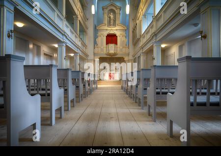 Jakobskirche, Innenhof mit Altar und Holzgalerien, Weimar, Thüringen, Deutschland Stockfoto