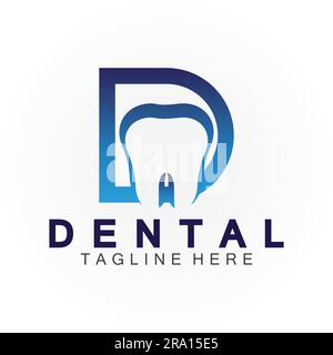 Anfangsbuchstabe D mit Dental Symbol geformt in Vektor Logo Design Illustration geeignet für Zahngesundheit, Klinikzahnarzt, Zahnpflege. Stock Vektor