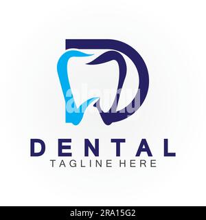 Anfangsbuchstabe D mit Dental Symbol geformt in Vektor Logo Design Illustration geeignet für Zahngesundheit, Klinikzahnarzt, Zahnpflege. Stock Vektor