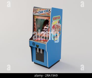 Ein 3D-Rendering eines Videospielkabinetts in der Nintendo Donkey Kong Arcade - 5. August 2022 in Bristol, Großbritannien Stockfoto