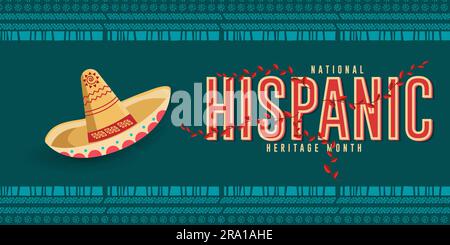 National Hispanic Heritage Month amerikanische Kultur mit mexikanischem Hut Webbanner und Postervektor-Design. Stock Vektor