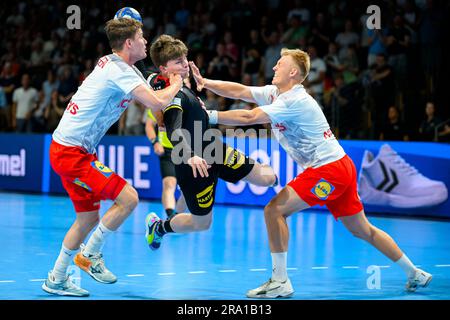 Berlin, Deutschland. 29. Juni 2023. Berlin, 29. Juni 2023: Handball Weltmeisterschaft U21 - Schlussrunde - Viertelfinale - Deutschland - Dänemark Nils Lichtlein (Deutschland/VfL Potsdam) Kredit: Marco Wolf/Wolf-sportfoto/dpa/Alamy Live News Stockfoto