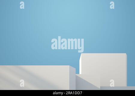 Minimalistisch-moderne geometrische Architektur mit blauem Himmel, einfache Wände in konkretem Weiß Stockfoto