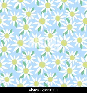 Nahtloses Kamillenblumenmuster. Gänseblümchen mit sanftem Frühlingshintergrund. Sommerblumen-Druck für Textil, Digitalpapier, Verpackung und Produktdesign Stock Vektor