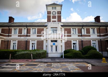 Trafford General NHS Krankenhaus blaue Plakette feiert den Geburtsort des NHS Stockfoto