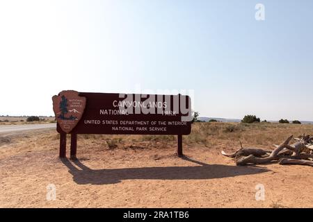 Eingangsschild des Canyonlands National Park Utah Stockfoto