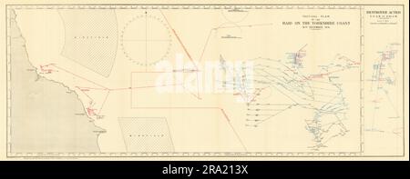 RAID an der Yorkshire Coast 16. Dezember 1914. Taktischer Plan. WW1. 1921-Karte Stockfoto